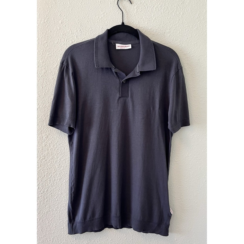 Orlebar Brown Men's Knit Polo Shirt Size Small Blue Cotton Modal Short Sleeve